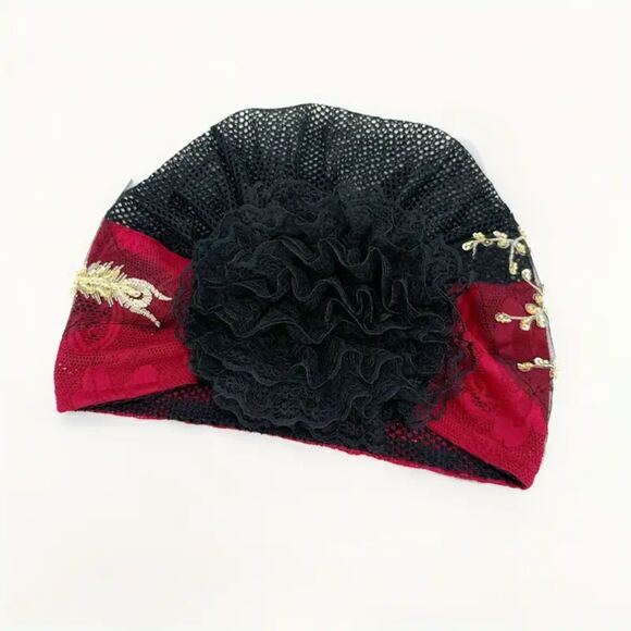 Red Beanie with Golden Beads Breathable Head Wrap and Chemo Cap Women & Girls - Picture 10 of 15